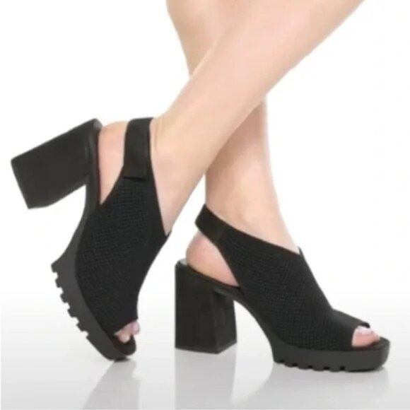 Eileen Fisher Black Open Toe Knit Slingback Heels 7.5 - Picture 1 of 7